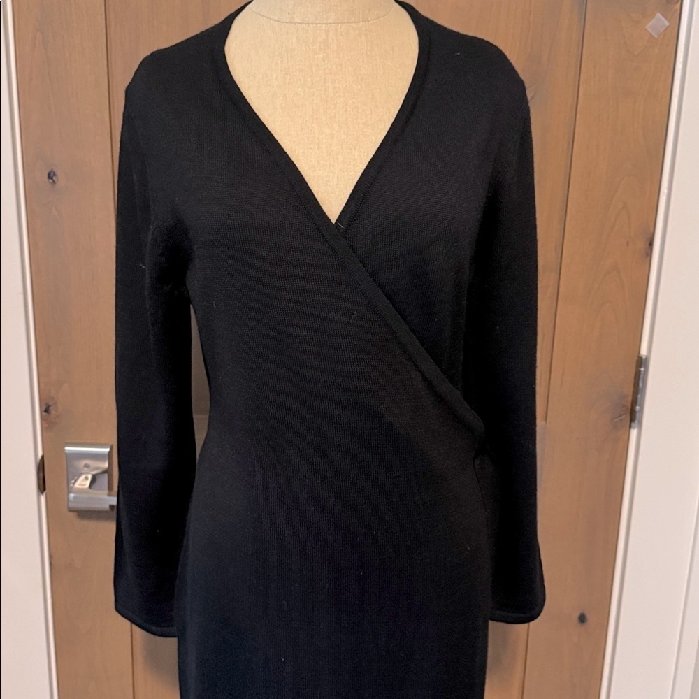 Coldwater Creek Sweater knit Wrap Dress Black Womens MP Wool blend Classic warm